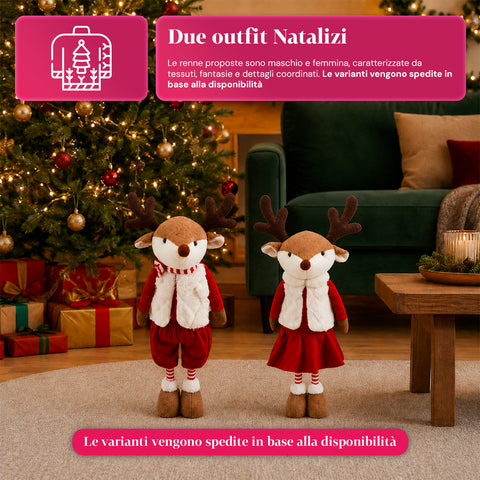 Saint Joy ausziehbares Weihnachtsrentier 45 80 cm mit Teleskopbeinen Eisenstruktur 2 Outfits skandinavisch oder Country EAN 8056819079593