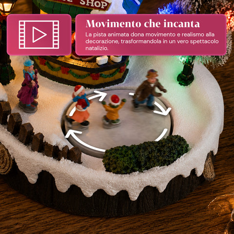 saint joy villaggio di natale luminoso gliderink pista di pattinaggio animata con musica e luci led decorazione in resina 208x207x172 cm a batterie aa ean 8050043127716
