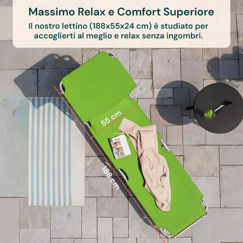 Sonnenliege für maximale Entspannung und hohen Komfort, Maße 188x55x24 cm, so konzipiert, dass sie dir optimalen Komfort bietet, ohne viel Platz einzunehmen