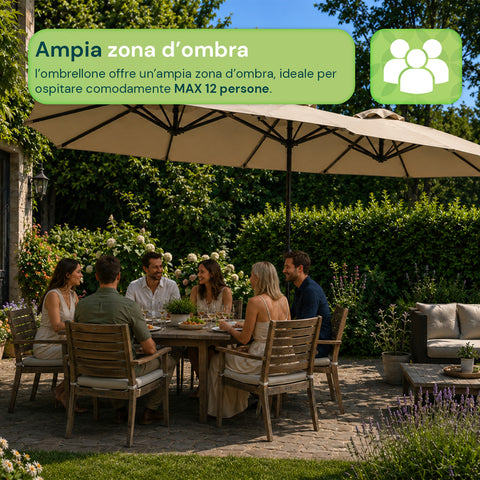 Zendea ovaler XXL Gartenschirm 400 x 200 aus Kohlenstoffstahl und Polyesterbespannung Höhe 275 m Sockel nicht enthalten EAN 8050030810942