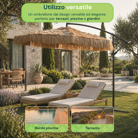 Zendea Gartenlampe Sonnenschirm in Rattanoptik Höhe 275 m mit Gestell aus Kohlenstoffstahl Kurbel und Kreuzständer EAN 8050030810720