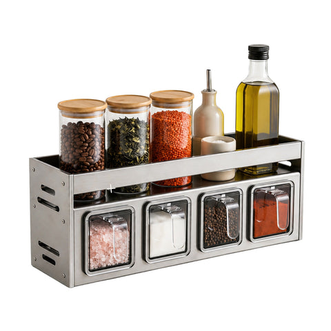Organizer aus Stahl mit 4 herausnehmbaren Behältern und oberem Regal 35x10,5x12 cm - Tragfähigkeit 10 kg