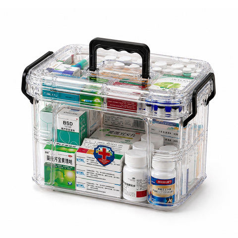 avilia home transparenter Medikamentenorganizer mit 2 Ebenen Griff und Clipverschluss 8 obere Fächer 235x17x135 cm ean 8052879011375