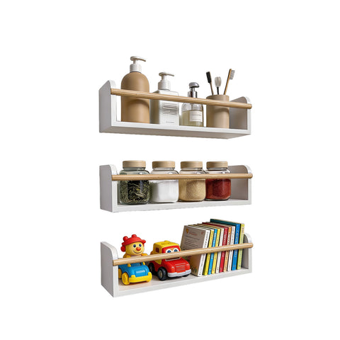 Set mit 3 vielseitigen Wandregalen aus robustem Holz 40x12 cm - Tragfähigkeit 3kg