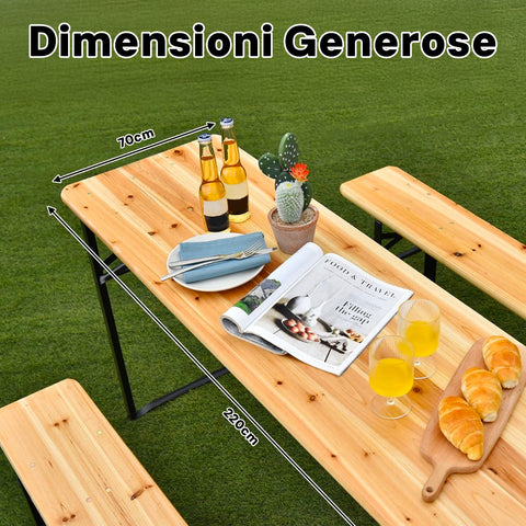 Garden Friend rechteckiges klappbares Biergartenset aus Eisen und Holz 3 Teile 70x220 cm grün EAN 8023755029272