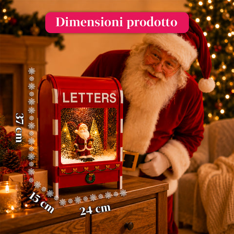 saint joy cassetta postale natalizia luminosa con effetto neve musica e luci led decorazione babbo natale in plastica 24x15x37 cm a batterie o usb ean 8050043127891