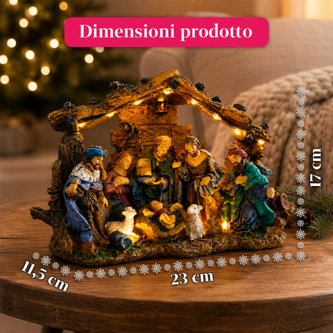 saint joy holyglow presepe nativita in poliresina con luci led e interruttore onoff capanna rustica e base stabile 23x115x17 cm ean 8050043127761