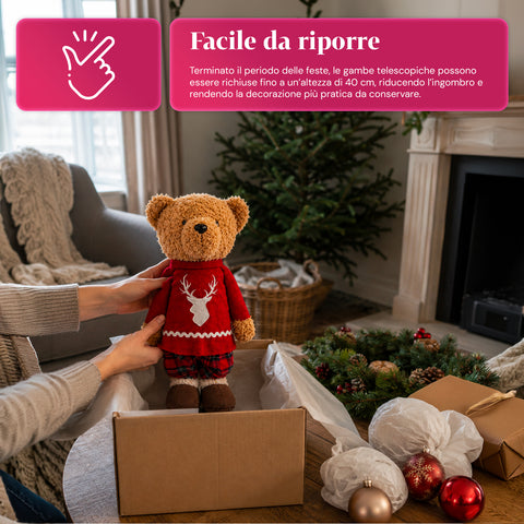 Saint Joy ausziehbarer Weihnachtsteddybär 40 75 cm mit Teleskopbeinen und Eisenstruktur 2 Outfits verfügbar EAN 8056819079555