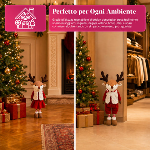 Saint Joy ausziehbares Weihnachtsrentier 45 80 cm mit Teleskopbeinen Eisenstruktur 2 Outfits skandinavisch oder Country EAN 8056819079593