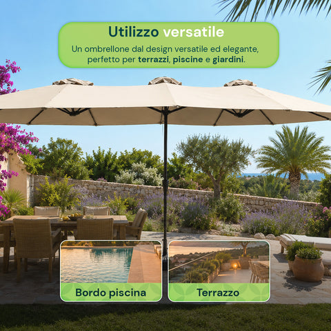 Zendea ovaler XXL Gartenschirm 400 x 200 aus Kohlenstoffstahl und Polyesterbespannung Höhe 275 m Sockel nicht enthalten EAN 8050030810942