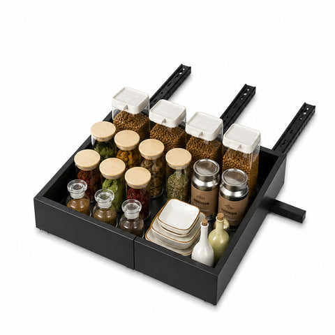 avilia home ausziehbare und erweiterbare Ablage schwarz 3252 cm aus Metall verschiebbarer Organizer für Möbel und Vorratskammer ean 8052879010811