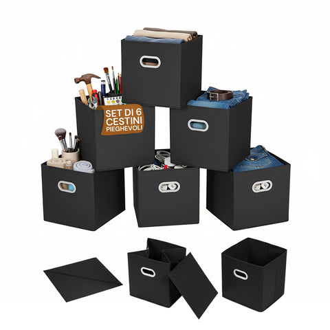 Set mit 6 platzsparenden, faltbaren Kunststoffkörben mit Griff – 27x27x27 cm