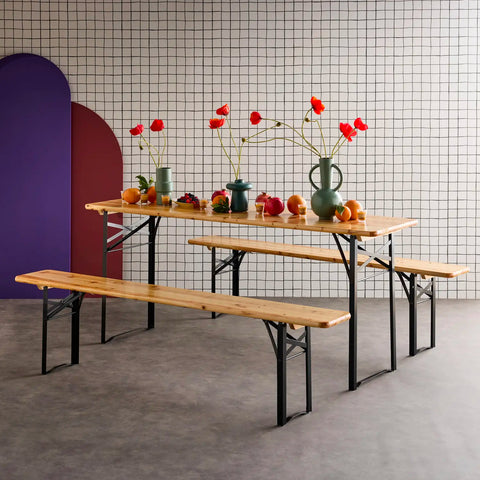 Garden Friend rechteckiges klappbares Biergartenset aus Eisen und Holz 3 Teile 70x220 cm grün EAN 8023755029272