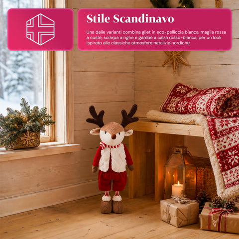 Saint Joy ausziehbares Weihnachtsrentier 45 80 cm mit Teleskopbeinen Eisenstruktur 2 Outfits skandinavisch oder Country EAN 8056819079593