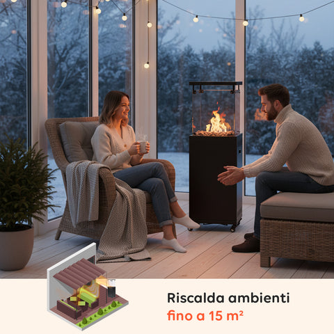 Wintem Gas-Feuerstelle für den Außenbereich mit Lavastein und Rädern 12 kW EAN 8052286432114