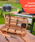 Tragbares BBQ-Set im Weidenkoffer mit 5 Zubehörteilen