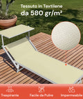 Faltbare Sonnenliege aus Aluminium mit Sonnenschutz, 183x61x38 cm, beige