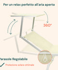 Faltbare Sonnenliege aus Aluminium mit Sonnenschutz, 183x61x38 cm, beige