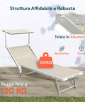Faltbare Sonnenliege aus Aluminium mit Sonnenschutz, 183x61x38 cm, beige