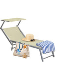 Faltbare Sonnenliege aus Aluminium mit Sonnenschutz, 183x61x38 cm, beige