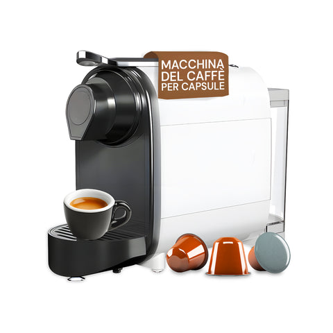 Schwarze DCG-Kaffeemaschine, kompatibel mit Nespresso-Kapseln, für Espresso in der Tasse und farbige Kapseln, elegantes, kompaktes Design