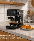 Leistungsstark und elegant, perfekt für köstlichen Kaffee, Ein-/Ausschalter, 2-l-Wassertank und Milchaufschäumdüse