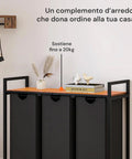 Avilia Wäschekorb-Schrank mit Stahlrahmen, 3 herausnehmbaren Körben und MDF-Ablage - platzsparend und vielseitig, 114 l, EAN 8056819050721