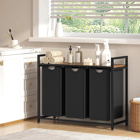 Avilia Wäschekorb-Schrank mit Stahlrahmen, 3 herausnehmbaren Körben und MDF-Ablage - platzsparend und vielseitig, 114 l, EAN 8056819050721