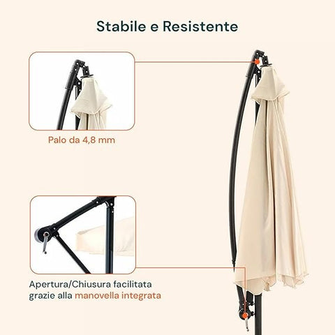 Garten-Sonnenschirm 300 cm mit seitlichem Mast, Kurbel und wasserfestem Stoff EAN 8023755051617