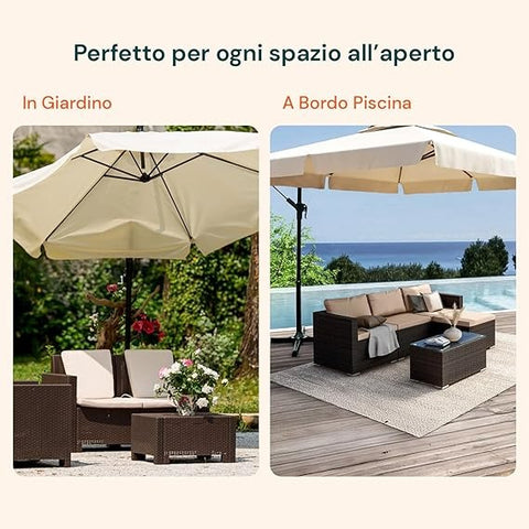 Garten-Sonnenschirm 300 cm mit seitlichem Mast, Kurbel und wasserfestem Stoff EAN 8023755051617
