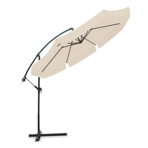 Runder Sonnenschirm 300 cm mit seitlichem Arm, Kurbel und ecrufarbener Abdeckung