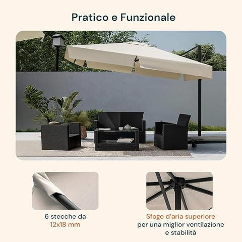 Garten-Sonnenschirm 300 cm mit seitlichem Mast, Kurbel und wasserfestem Stoff EAN 8023755051617