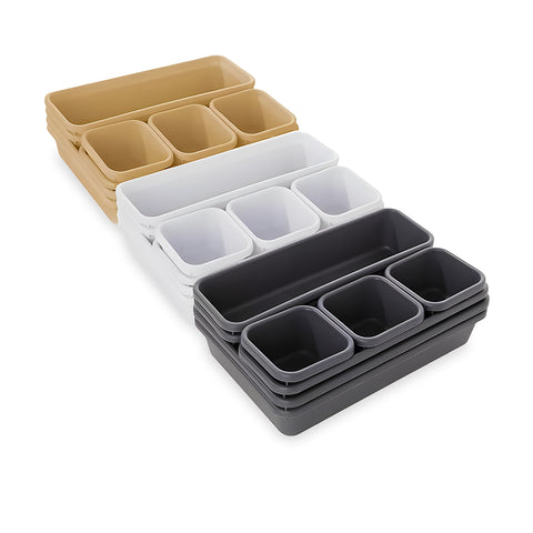 Komplettes Organizer-Set in 3 Farben erhältlich: Beige, Weiß und Schwarz, 8 Teile aus robustem Polypropylen für jede Umgebung