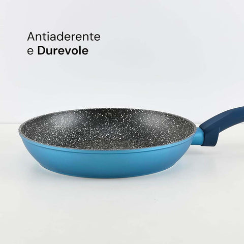 Avilia Gaia antihaftbeschichtete Aluminiumpfannen in Blau mit Induktionsboden, 3-teiliges Set, 18-22-26 cm, mit ergonomischem Griff, EAN-8056819042856