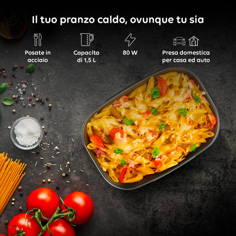 Heiße Pasta in der elektrischen 1,5-L-Lunchbox, der perfekte Speisewärmer für warme Mahlzeiten im Büro, 80-W-Heizung für gleichmäßige Erwärmung