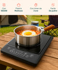Wintem 1800-W-Induktionskochplatte für vielseitige Anwendungen mit 3-Stunden-Timer, leicht zu reinigen, perfekt fürs Camping, mit Ei in einer Stahlpfanne
