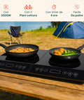 Wintem Doppel-Induktionskochplatte 3500 W mit 2 Kochfeldern, 4-Stunden-Timer, leicht zu reinigen, perfekt für Camping und den Einsatz im Freien