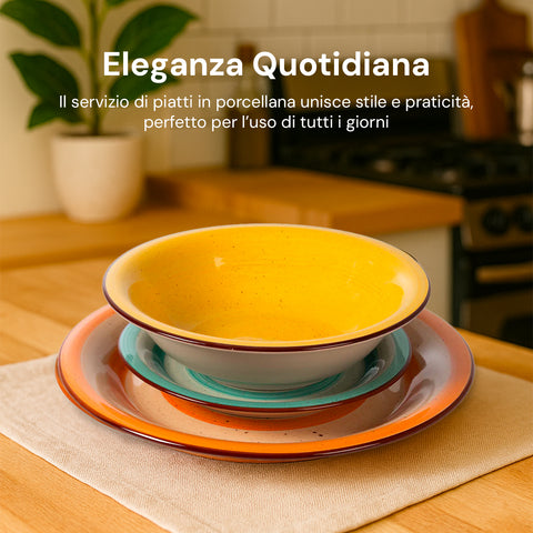 18-teiliges farbiges Keramik-Stoneware-Tellerset für eine elegante Tafel