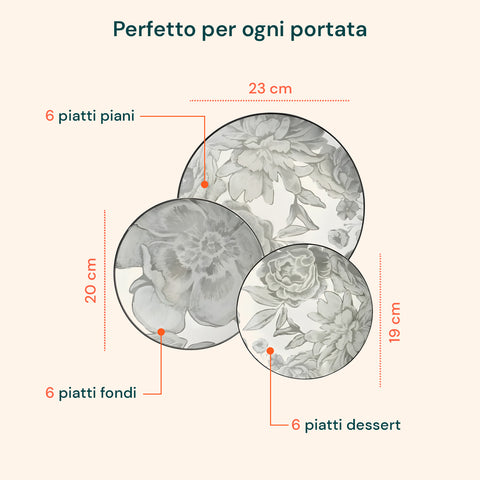18-teiliges Porzellan-Tafelservice mit Bouquet-Dekor für 6 Personen