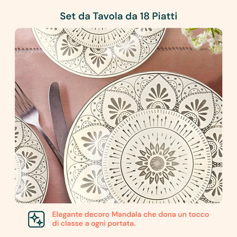 18-teiliges Porzellan-Tafelservice mit Mandala-Dekor für 6 Personen