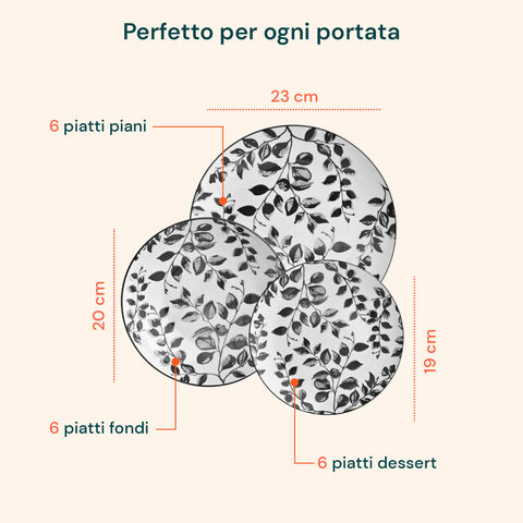 18-teiliges Porzellan-Geschirrset mit Botanic-Dekor für 6 Personen