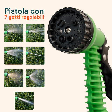 Mahuka ausziehbarer Gartenschlauch 15 m mit Spritzpistole, 7 Einstellungen und Spender