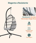 Hängesessel Gaia Grey aus grauem Polyrattan mit Stahlgestell, Kissen und einer Tragfähigkeit von 140 kg, EAN 8023755069100