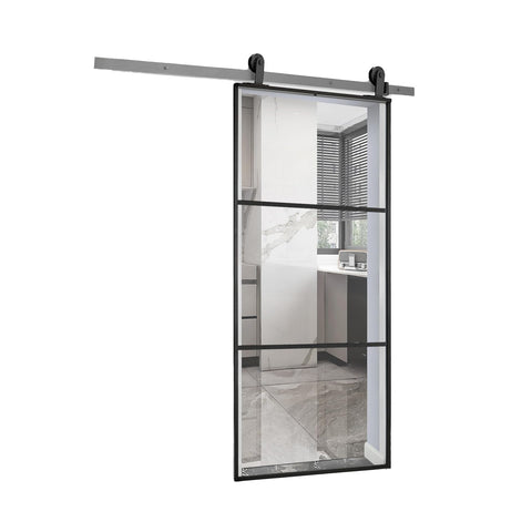 Schiebetür mit transparentem Glas und Aluminiumrahmen, 96x220cm, schwarz