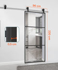 Schiebetür mit transparentem Glas und Aluminiumrahmen, 96x220cm, schwarz