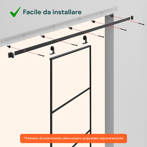 Schiebetür mit transparentem Glas und Aluminiumrahmen, 96x220cm, schwarz