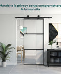 Schiebetür mit transparentem Glas und Aluminiumrahmen, 96x220cm, schwarz