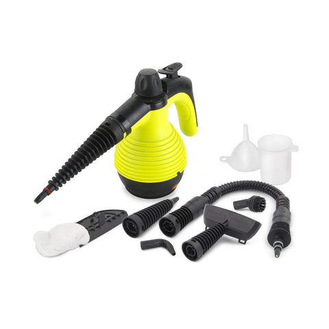 Tragbarer Dampfreiniger 100° 1050 W, 350-ml-Wassertank mit schneller Aufheizung und 7 Zubehörteilen, Gelb und Schwarz, EAN 8059300010181