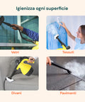 Tragbarer Dampfreiniger 100° 1050 W, 350-ml-Wassertank mit schneller Aufheizung und 7 Zubehörteilen, Gelb und Schwarz, EAN 8059300010181