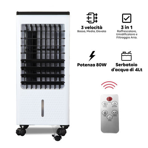 Wintem tragbarer Luftkühler Brina 80 W, 3-in-1 mit Befeuchtung, Filterung, 7-Stunden-Timer, Fernbedienung und 4-Liter-Tank EAN-8052286430998
